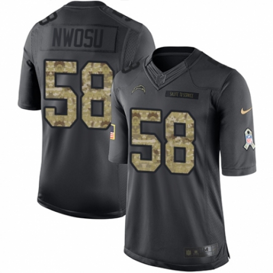 Men's Nike Los Angeles Chargers #58 Uchenna Nwosu Limited Black 2016 Salute to Service NFL Jersey - Ujersey