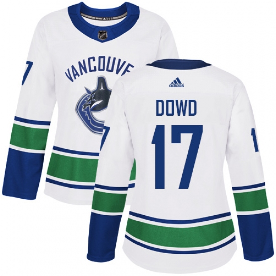 Women's Adidas Vancouver Canucks #17 Nic Dowd Authentic White Away NHL Jersey - Ujersey