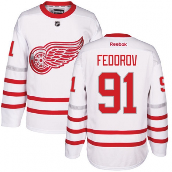 Men's Reebok Detroit Red Wings #91 Sergei Fedorov Premier White 2017 Centennial Classic NHL Jersey