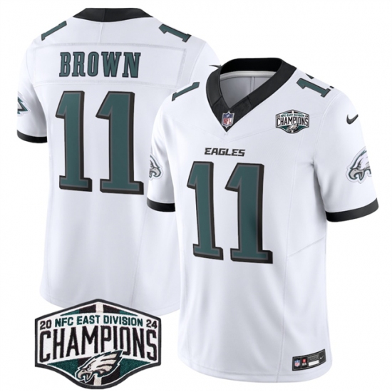 Men's Philadelphia Eagles #11 A.J. Brown White 2024 New NFC East Champions F.U.S.E. Vapor Untouchable Limited Stitched Football Jersey - Ujersey