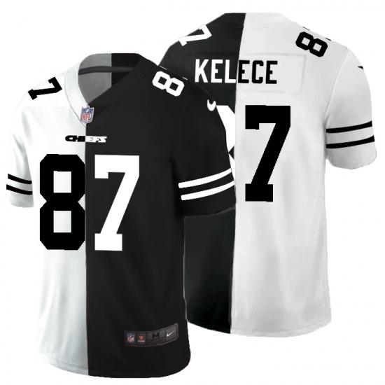 Men's Kansas City Chiefs #87 Travis Kelce Black White Limited Split Fashion Football Jersey - Ujersey