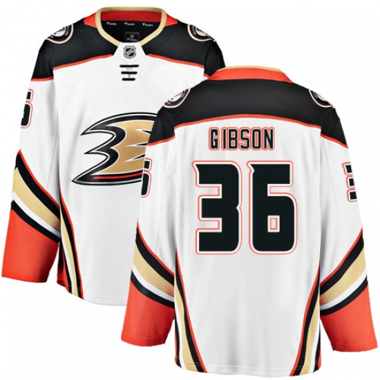 Men's Anaheim Ducks #36 John Gibson Fanatics Branded White Away Breakaway NHL Jersey - Ujersey