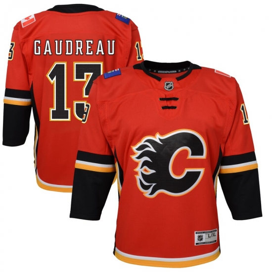 Youth Calgary Flames #13 Johnny Gaudreau Red 2020-21 Alternate Premier Player Jersey - Ujersey