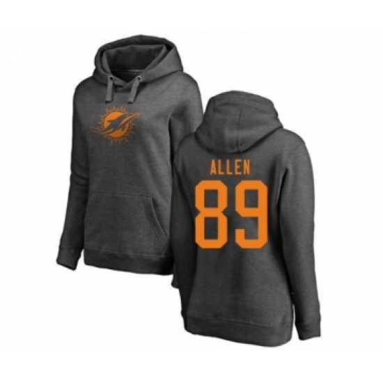 Football Women's Miami Dolphins #89 Dwayne Allen Ash One Color Pullover Hoodie - Ujersey