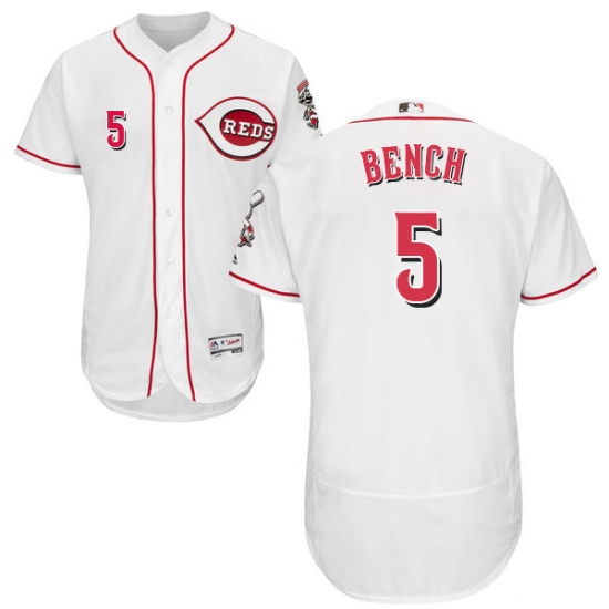 Men's Majestic Cincinnati Reds #5 Johnny Bench White Home Flex Base Authentic Collection MLB Jersey - Ujersey