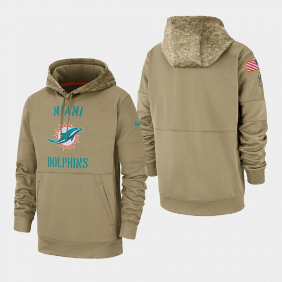Men's Miami Dolphins Tan 2019 Salute to Service Sideline Therma Pullover Hoodie - Ujersey