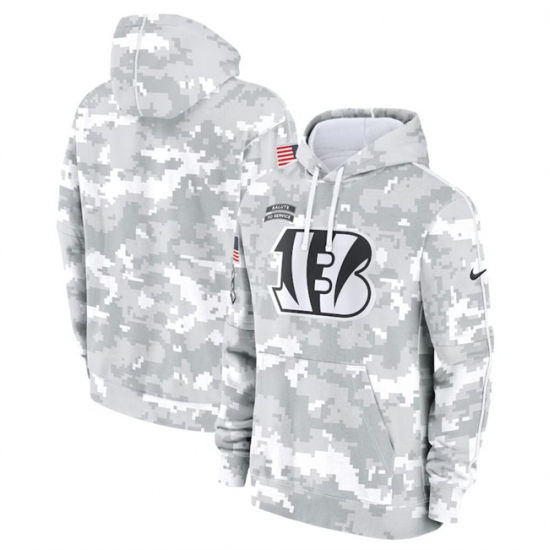 Men's Cincinnati Bengals 2024 Arctic Camo Salute To Service Club Fleece Pullover Hoodie - Ujersey