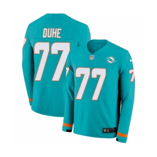 Youth Nike Miami Dolphins #77 Adam Joseph Duhe Limited Aqua Therma Long Sleeve NFL Jersey - Ujersey