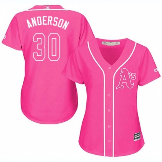 Women's Majestic Oakland Athletics #30 Brett Anderson Replica Pink Fashion Cool Base MLB Jersey - Ujersey