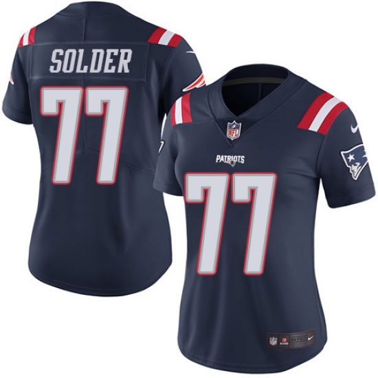 Women's Nike New England Patriots #77 Nate Solder Limited Navy Blue Rush Vapor Untouchable NFL Jersey - Ujersey