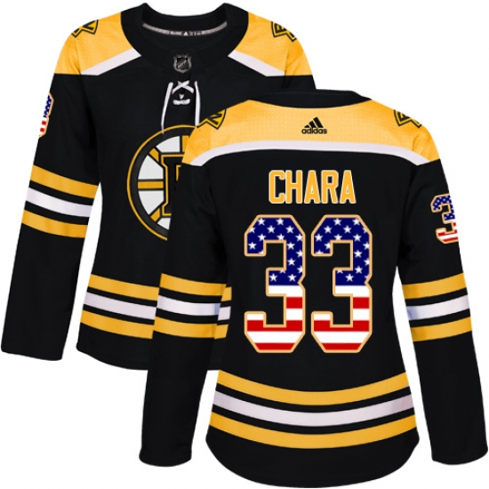 Women's Adidas Boston Bruins #33 Zdeno Chara Authentic Black USA Flag Fashion NHL Jersey - Ujersey