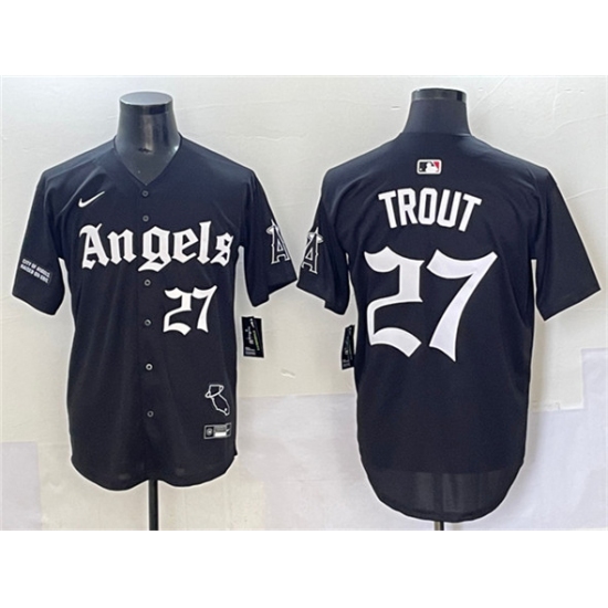 Men's Los Angeles Angels #27 Mike Trout Black 'Gothic Halo Edition' Vapor Limited Stitched Jersey - Ujersey