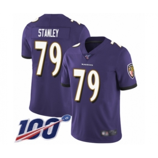 Men's Baltimore Ravens #79 Ronnie Stanley Purple Team Color Vapor Untouchable Limited Player 100th Season Football Jersey - Ujersey