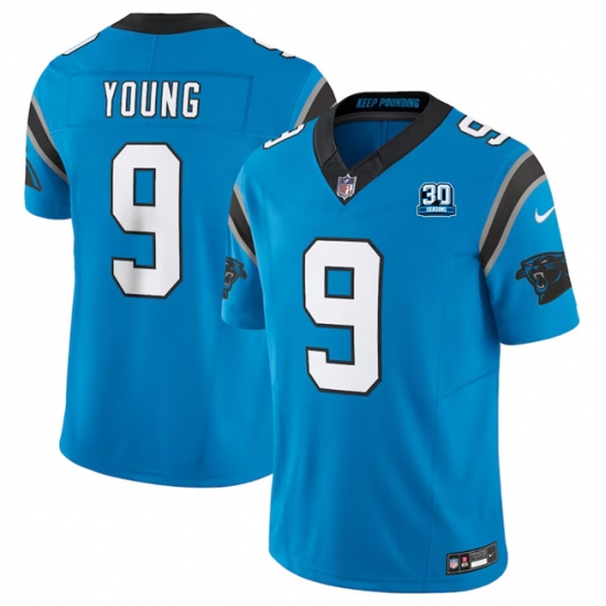 Men's Carolina Panthers #9 Bryce Young Blue 2024 30th Anniversary F.U.S.E. Vapor Limited Stitched Football Jersey - Ujersey