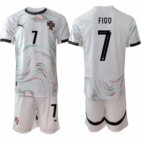 Men's Portugal Team #7 Luís Figo 2025 White Away Soccer Jersey Suit