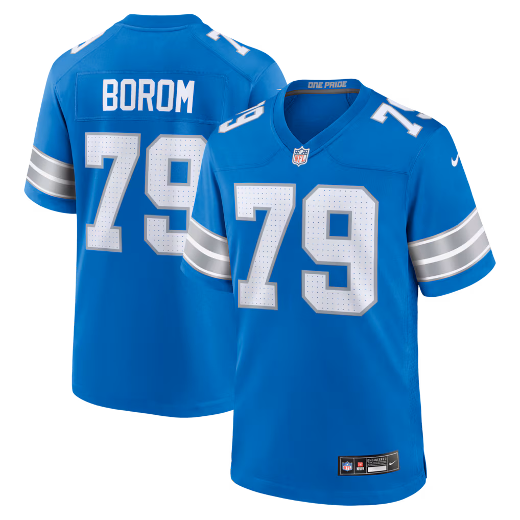 Men's Detroit Lions Larry Borom Nike Blue Team Game Jersey - Ujersey Shop