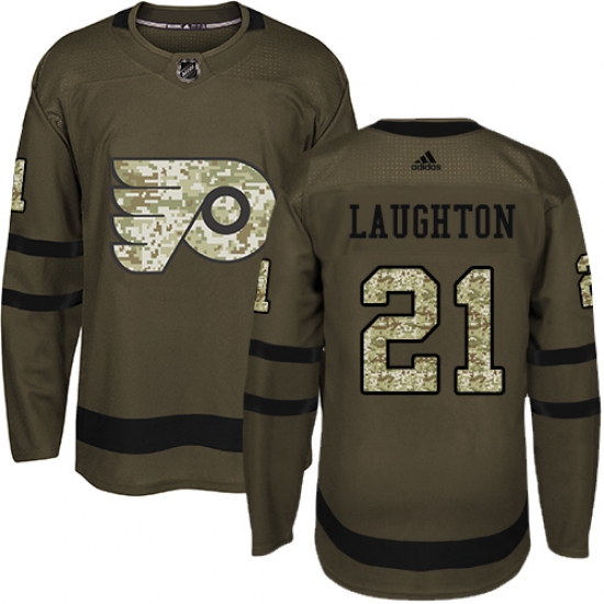 Men's Adidas Philadelphia Flyers #21 Scott Laughton Premier Green Salute to Service NHL Jersey - Ujersey