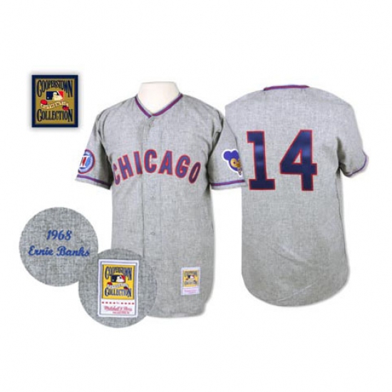 Men's Mitchell and Ness 1968 Chicago Cubs #14 Ernie Banks Authentic Grey Throwback MLB Jersey - Ujersey