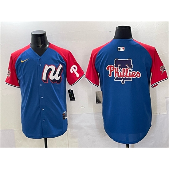 Men's National League Philadelphia Phillies Team Big Logo Blue Red Alternate 2025 All-Star Edition Limited Stitched Baseball Jersey - Ujersey