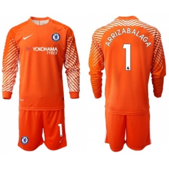 Chelsea #1 Arrizabalaga Orange Goalkeeper Long Sleeves Soccer Club Jersey