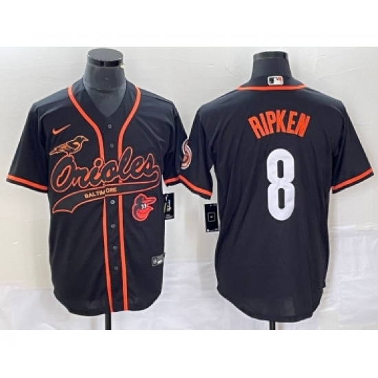 Men's Baltimore Orioles #8 Cal Ripken Jr Black With Patch Cool Base Stitched Baseball Jersey
