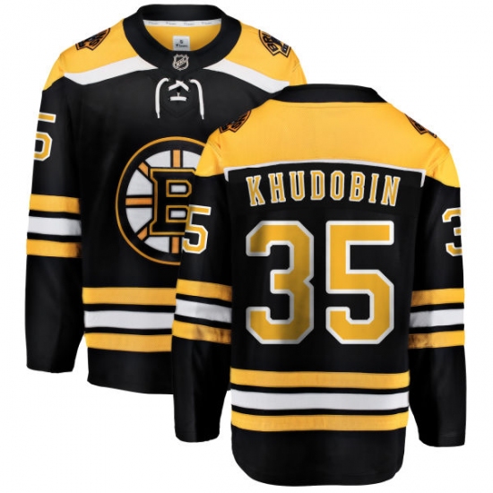 Men's Boston Bruins #35 Anton Khudobin Authentic Black Home Fanatics Branded Breakaway NHL Jersey - Ujersey