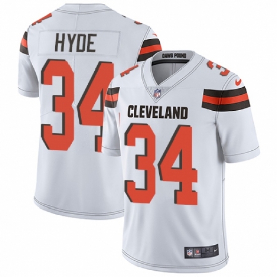 Men's Nike Cleveland Browns #34 Carlos Hyde White Vapor Untouchable Limited Player NFL Jersey - Ujersey
