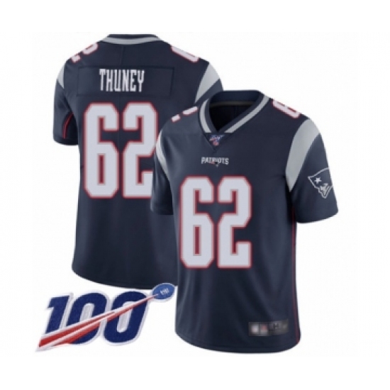 Men's New England Patriots #62 Joe Thuney Navy Blue Team Color Vapor Untouchable Limited Player 100th Season Football Jersey - Ujersey