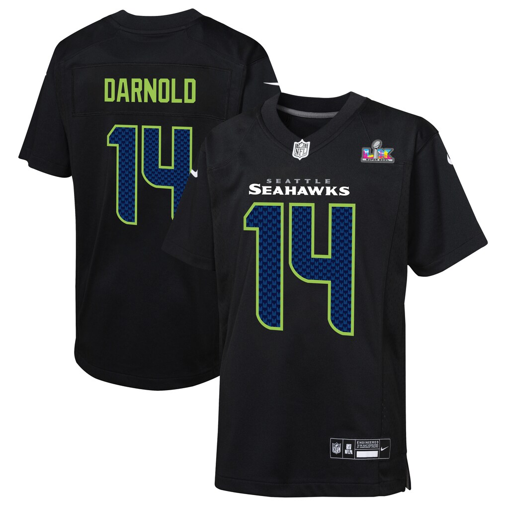 Youth Seattle Seahawks Sam Darnold Nike Black Super Bowl LX Carbon Fashion Game Jersey - Ujersey