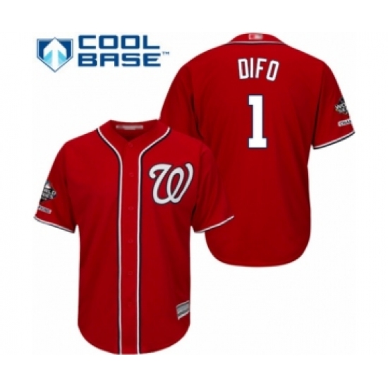 Youth Washington Nationals #1 Wilmer Difo Authentic Red Alternate 1 Cool Base 2019 World Series Champions Baseball Jersey - Ujersey