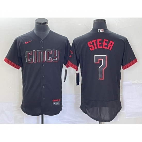 Men's Nike Cincinnati Reds Spencer Steer Black 2023 City Connect Flex Base Stitched Jersey 1 - Ujersey