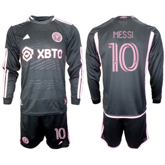 Men's Inter Miami CF #10 Lionel Messi 2023-24 Black Away Soccer Jersey Suit - Ujersey