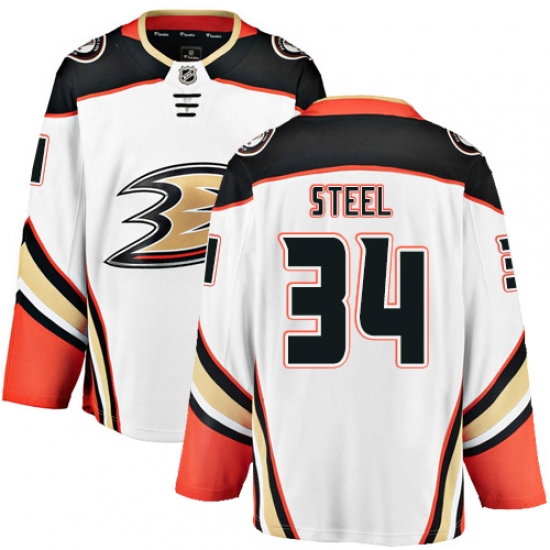 Men's Anaheim Ducks #34 Sam Steel Fanatics Branded White Away Breakaway NHL Jersey