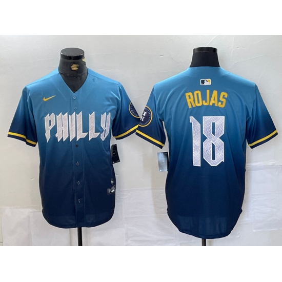 Men's Philadelphia Phillies #18 Johan Rojas Blue 2024 City Connect Limited Stitched Jersey - Ujersey