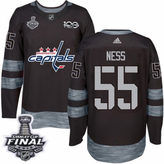 Men's Adidas Washington Capitals #55 Aaron Ness Authentic Black 1917-2017 100th Anniversary 2018 Stanley Cup Final NHL Jersey - Ujersey