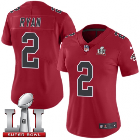 Women's Nike Atlanta Falcons #2 Matt Ryan Limited Red Rush Super Bowl LI 51 NFL Jersey - Ujersey