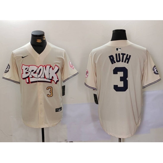 Men's New York Yankees #3 Babe Ruth Cream Limited Stitched Baseball Jerseys - Ujersey