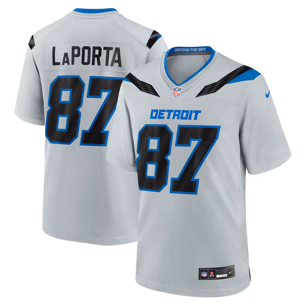 Men's Detroit Lions Sam LaPorta Nike Silver 2026 Rivalries Collection Game Jersey - Ujersey