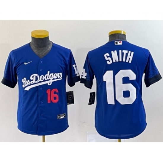 Women's Nike Los Angeles Dodgers #16 Will Smith Number Blue Stitched Cool Base Jersey - Ujersey