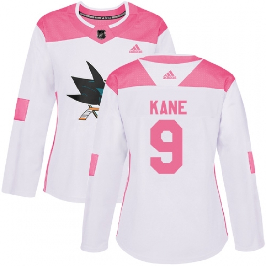 Women's Adidas San Jose Sharks #9 Evander Kane Authentic White Pink Fashion NHL Jersey - Ujersey