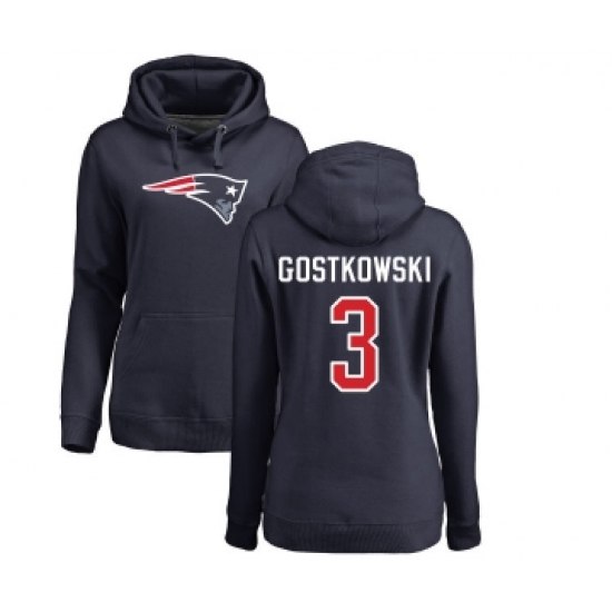 Football Women's New England Patriots #3 Stephen Gostkowski Navy Blue Name & Number Logo Pullover Hoodie - Ujersey