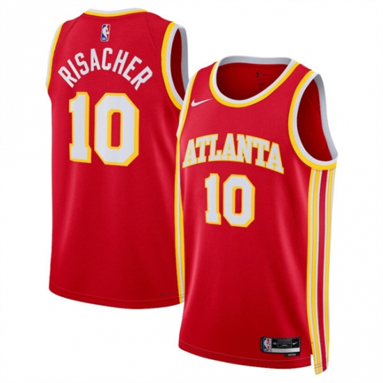 Men's Atlanta Hawks #10 Zaccharie Risacher Red 2024 Draft Icon Edition Stitched Jersey - Ujersey