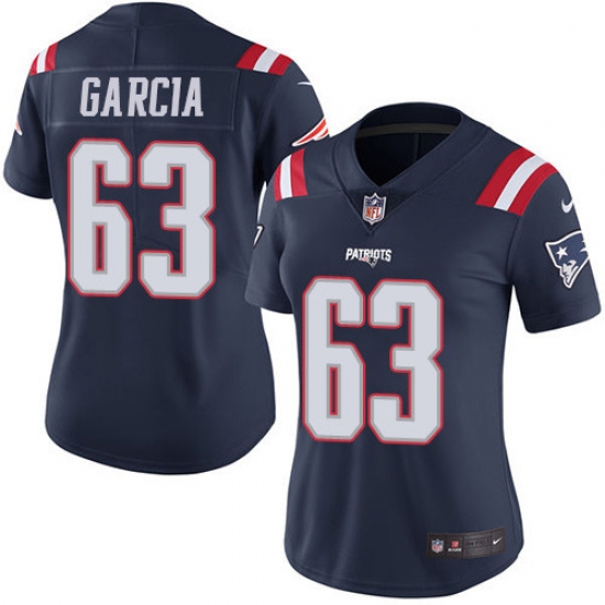 Women's Nike New England Patriots #63 Antonio Garcia Limited Navy Blue Rush Vapor Untouchable NFL Jersey