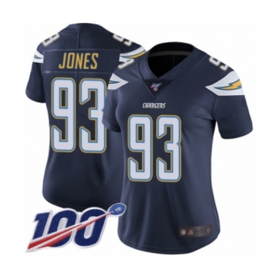 Women's Los Angeles Chargers #93 Justin Jones Navy Blue Team Color Vapor Untouchable Limited Player 100th Season Football Jersey - Ujersey