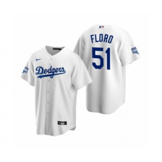 Men's Los Angeles Dodgers #51 Dylan Floro White 2020 World Series Champions Replica Jersey - Ujersey