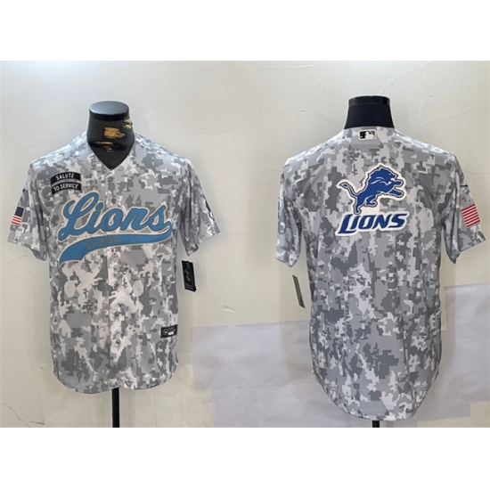 Men's Detroit Lions Team Big Logo 2024 Arctic Camo Salute To Service Stitched Baseball Jersey - Ujersey