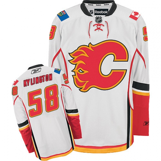 Men's Reebok Calgary Flames #58 Oliver Kylington Authentic White Away NHL Jersey