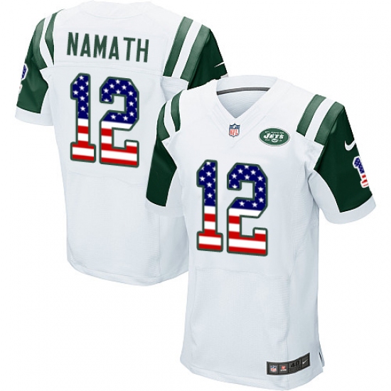 Men's Nike New York Jets #12 Joe Namath Elite White Road USA Flag Fashion NFL Jersey - ujerseystore