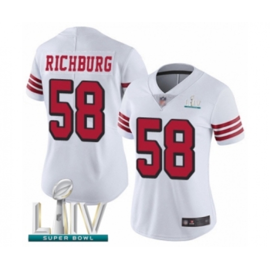 Women's San Francisco 49ers #58 Weston Richburg Limited White Rush Vapor Untouchable Super Bowl LIV Bound Football Jersey - Ujersey