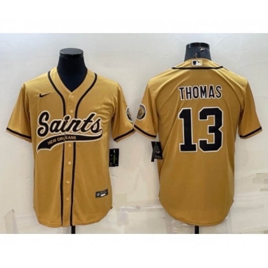 Men's New Orleans Saints #13 Michael Thomas Gold With Patch Cool Base Stitched Baseball Jersey - Ujersey